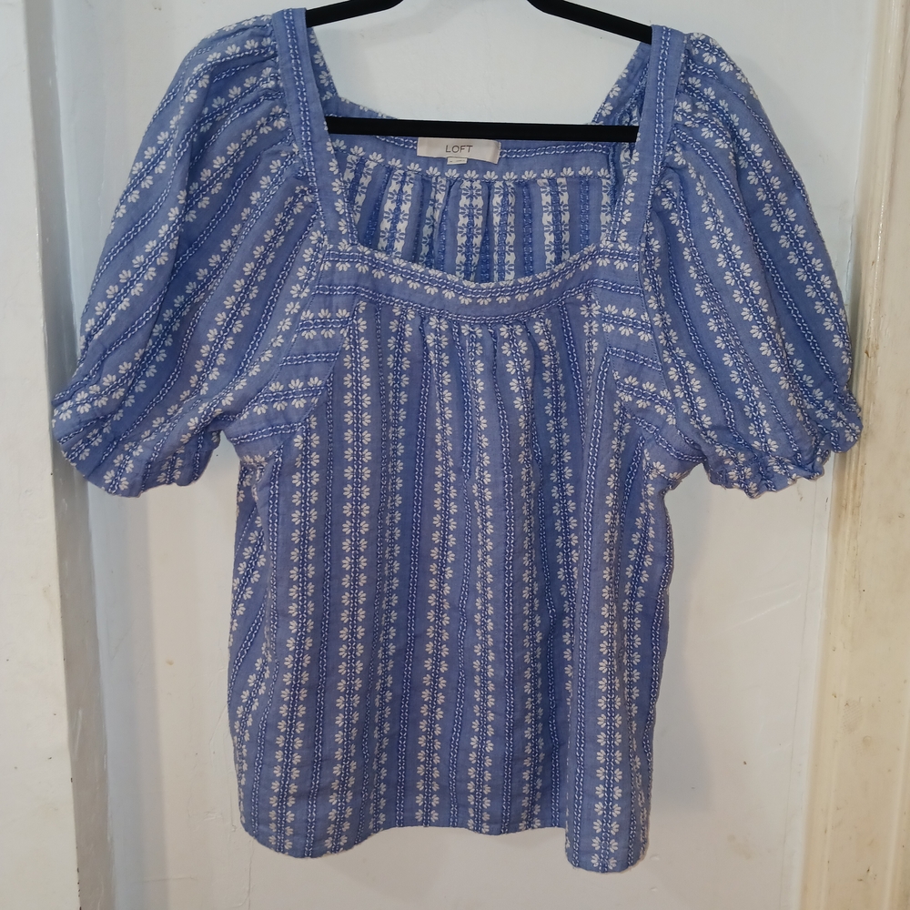 LOFT Blue Patterned Women's Top